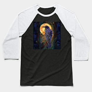 Beautiful Raven in a Forest with Full Moon - stained glass effect Baseball T-Shirt